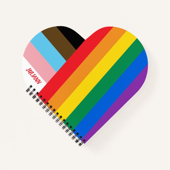 Mit Stolz gefertigt Regenbogen-Herz Custom Modern  Notizbuch (Vorderseite)