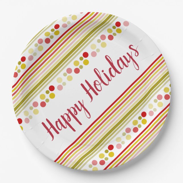 Mit Streifen und Polka-Punkten angereichert Pappteller (Vorderseite)