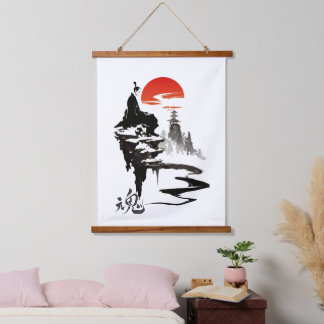 mit sumi-e-Soul Tintenkunst Wandteppich Mit Holzrahmen