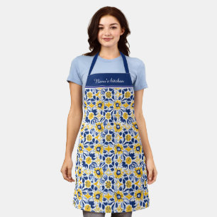Mit Text 💛 blau und gelb, florale Azulejos Schürze