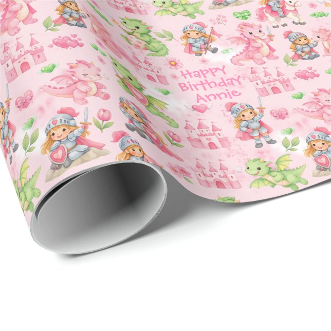 Mit Text Fantasy-Schloss-Geburtstag  Geschenkpapier (Rolleneckpunkt)