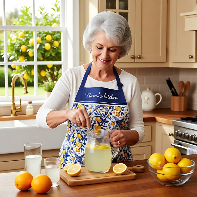 Mit Text 🍋 Lemon Azulejo mit blauen Elementen Schürze (With text 🍋 Lemon Azulejo with blue elements Apron)