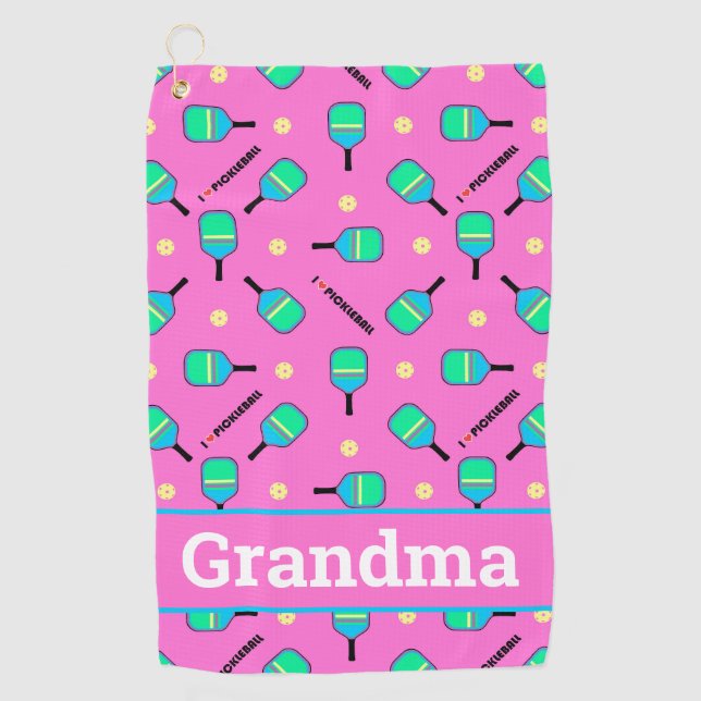 Mit Text pastellfarben I Liebe Pickleball pink Golfhandtuch (Vorderseite)