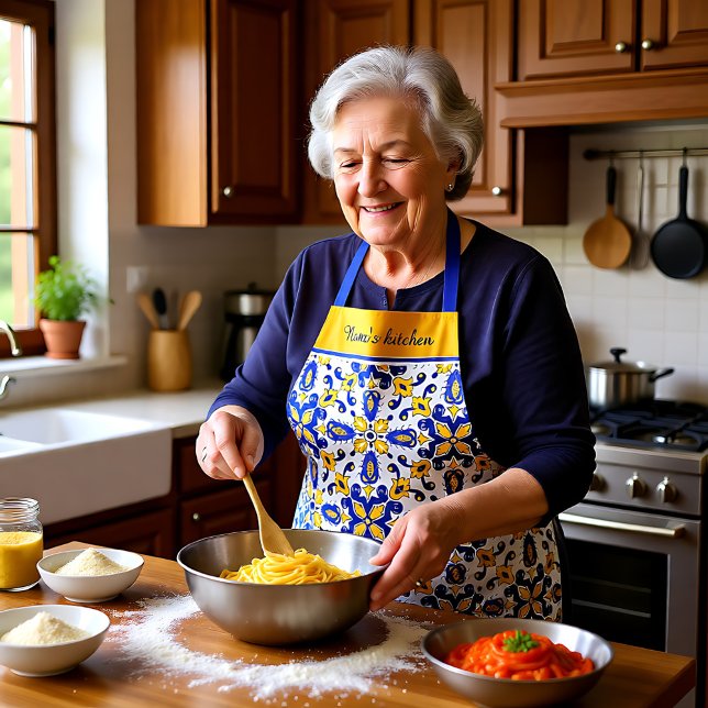 Mit Text 💙 schöne blaue und gelbe Azulejos 💛 Schürze (With text💙💛 Beautiful blue and yellow Azulejos Apron)