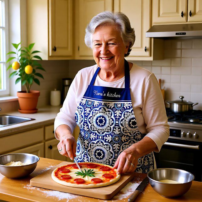 Mit Text 💙 🤍 schönen Mittelmeer Azulejos Schürze (With text💙🤍Beautiful Mediterranean Azulejos Apron)