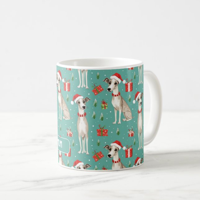 Mit Text Whippet Wonderland Weihnachten Kaffeetasse (VorderseiteRechts)