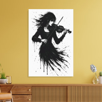 Mit Tinte geborener Violinist im Sturm des Klangs Leinwanddruck