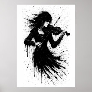 Mit Tinte geborener Violinist im Sturm des Klangs Poster