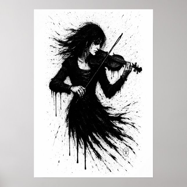 Mit Tinte geborener Violinist im Sturm des Klangs Poster (Vorne)