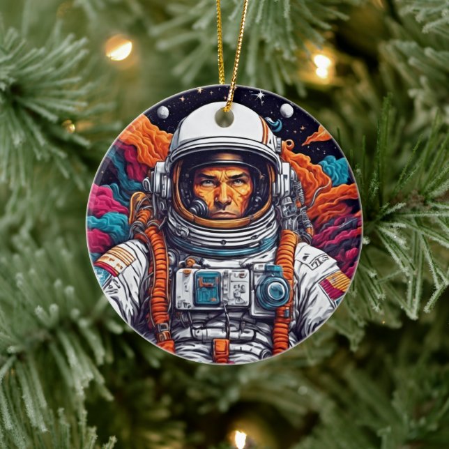 Mit unserer Retro Astronautenkunst können Sie Ihre Keramik Ornament (Baum)