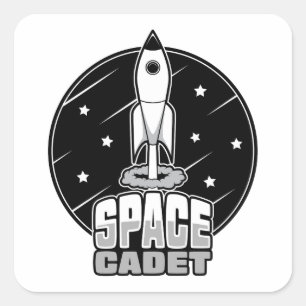 Mit unserer Retro-Rakete lassen Sie sich stilvoll Quadratischer Aufkleber