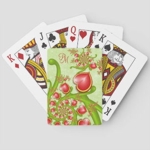 Mit viel Liebe Rot-Gelb-Herz-Fraktal Monogramm Spielkarten