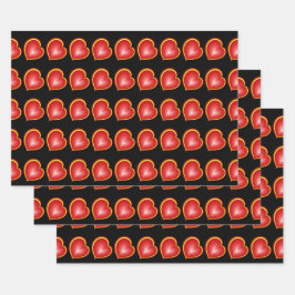 Mit viel Liebe Rot-Gelb-Herzen Fraktal Muster Geschenkpapier Set