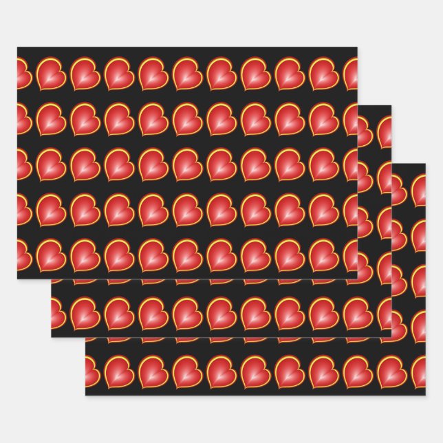 Mit viel Liebe Rot-Gelb-Herzen Fraktal Muster Geschenkpapier Set (Set)