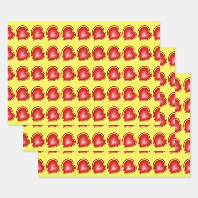 Mit viel Liebe Rot-Gelb-Herzen Fraktal Muster Geschenkpapier Set (Set)