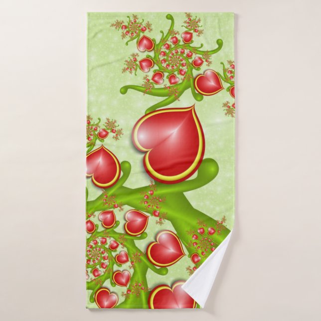 Mit viel Liebe Rot Gelbe Herzen Fraktal Kunst Badehandtuch (Badehandtuch)