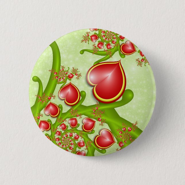 Mit viel Liebe Rot Gelbe Herzen Fraktal Kunst Button (Vorderseite)