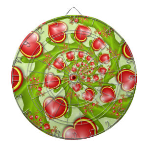 Mit viel Liebe Rot Gelbe Herzen Fraktal Kunst Dartscheibe
