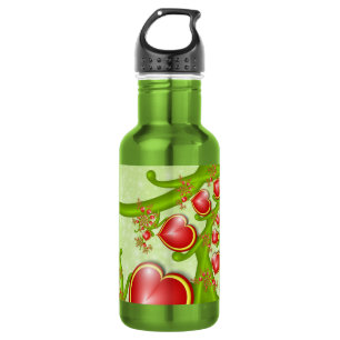 Mit viel Liebe Rot Gelbe Herzen Fraktal Kunst Edelstahlflasche