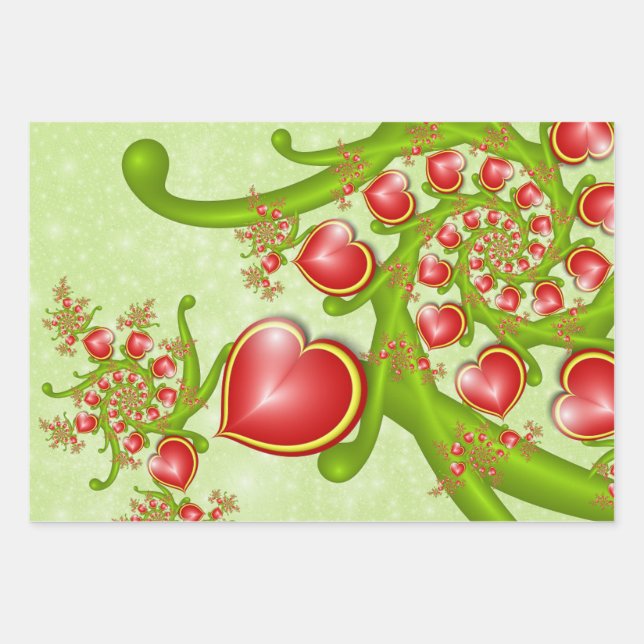 Mit viel Liebe Rot Gelbe Herzen Fraktal Kunst Geschenkpapier Set (Vorderseite)