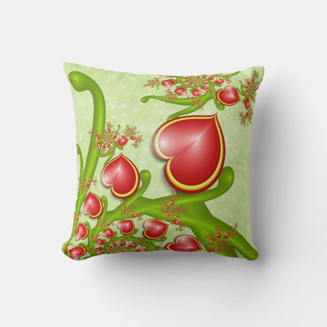 Mit viel Liebe Rot Gelbe Herzen Fraktal Kunst Kissen (Vorderseite)