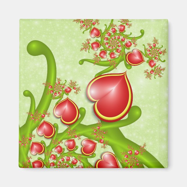 Mit viel Liebe Rot Gelbe Herzen Fraktal Kunst Magnet (Vorne)