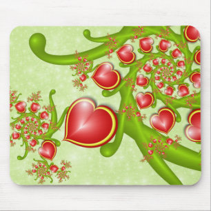 Mit viel Liebe Rot Gelbe Herzen Fraktal Kunst Mousepad