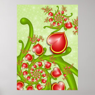 Mit viel Liebe Rot Gelbe Herzen Fraktal Kunst Poster