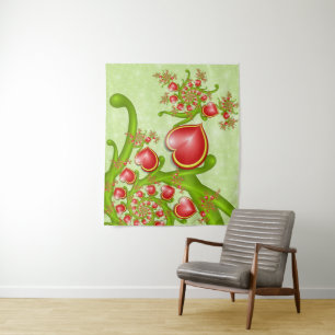 Mit viel Liebe Rot Gelbe Herzen Fraktal Kunst Wandteppich