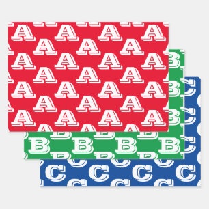 Mit w/Initial Monogramm Buchstaben Rot Blau anpass Geschenkpapier Set
