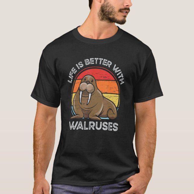 Mit Walruses Tusk Whiskers Marine Säugetiere T-Shirt (Vorderseite)