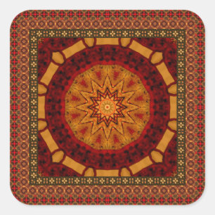 Mit Ziegeln gedeckter Rahmen mit goldener Mandala Quadratischer Aufkleber