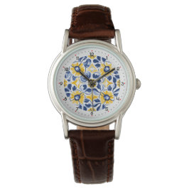 Mit Ziffern schön Floral azulejo Armbanduhr