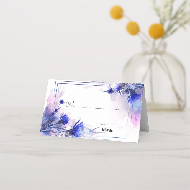 Mit Zitat auf der Rückseite 💙 Cornflower Reverie Platzkarte (Vorderseite)