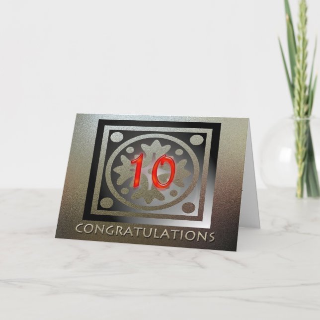Mitarbeiter 10 Jahre Jubiläum Elegant Golden Red Karte (Vorderseite)