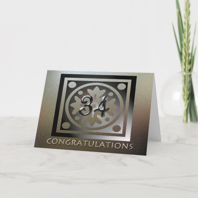 Mitarbeiter 34 Jahre Jubiläum Elegant Golden Karte (Vorderseite)