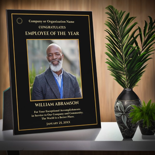Mitarbeiter des Jahres Foto Gold Personalize Award Fotoplatte (Employee Of The Year Photo Gold Personalize Award Plaque for your deserving employees or volunteers.)