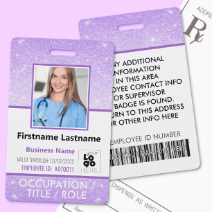 Mitarbeiter-Foto-ID-Barcode-Logo Lila Glitter Name Ausweis