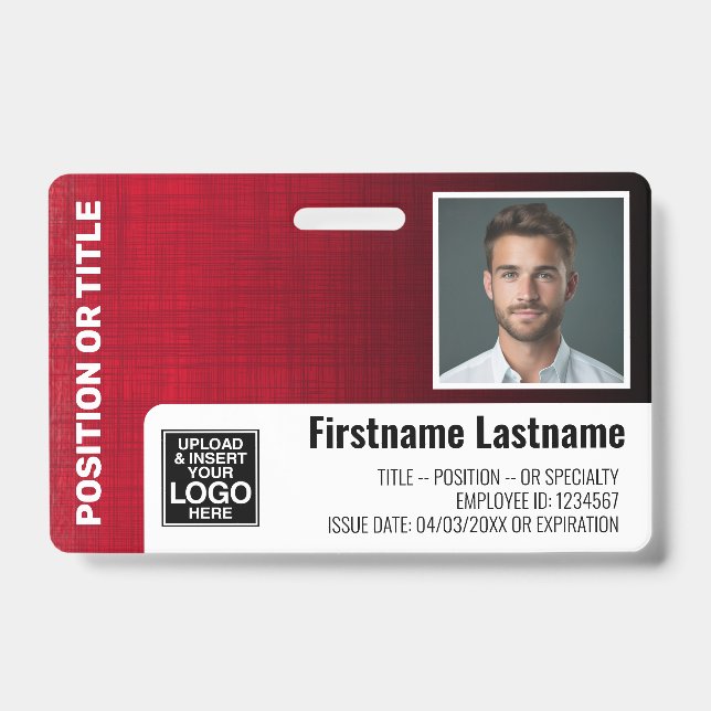 Mitarbeiter-Foto-ID-Logo Bar moderner Leinenrot Ausweis (Vorderseite)