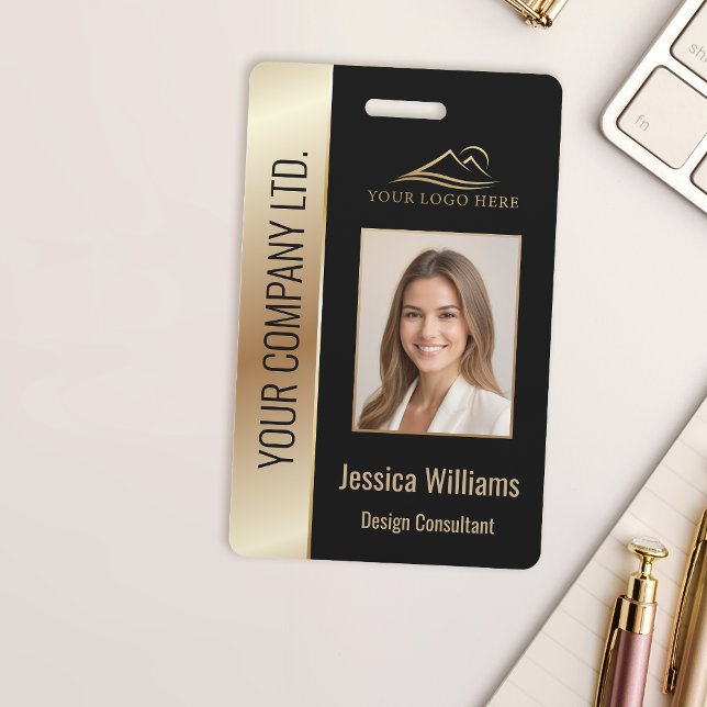 Mitarbeiter Foto ID QR Strichcode Ihr Logo Schwarz Ausweis (Von Creator hochgeladen)