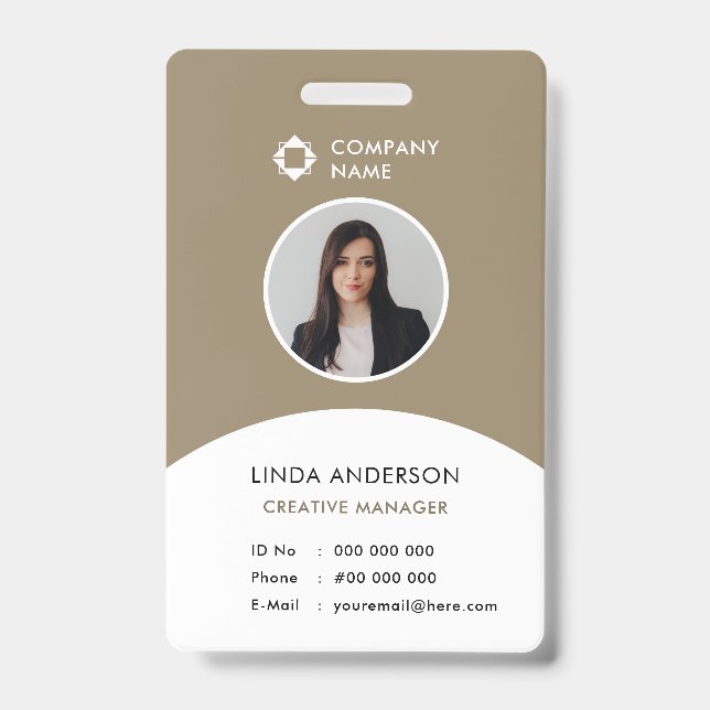 Mitarbeiter-Foto-ID White Brown Company Logo Klass Ausweis (Vorderseite)