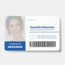 Mitarbeiter große Foto-ID und Strichcode dunkelbla