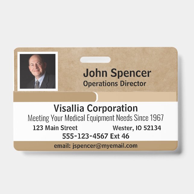 Mitarbeiter-ID Beige und Weiß Horizontal Ausweis (Vorderseite)