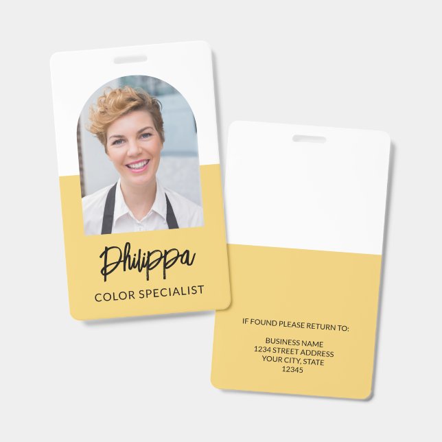 Mitarbeiter-ID in Sanftgelb mit Foto Ausweis (Vorder- & Rückseite)