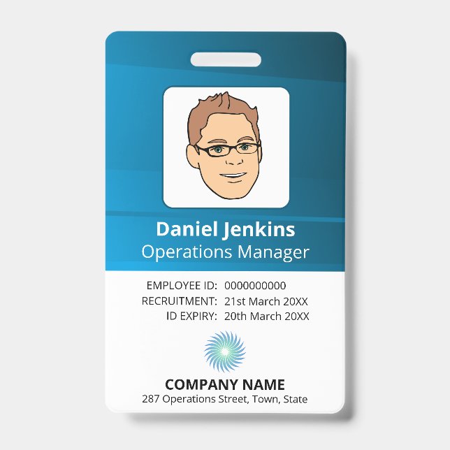 Mitarbeiter-ID mit Logo für Blue und White Manager Ausweis (Vorderseite)