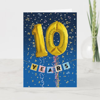Mitarbeiter Jahrestag 10 Jahre - Gold Ballons Karte