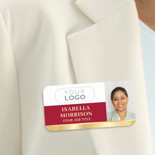 Mitarbeiter-Logo-ID Foto Red Gold Gradient Namensschild (Von Creator hochgeladen)