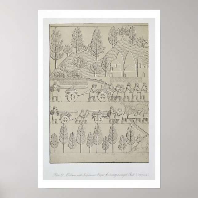 Mitarbeiter mit Geräten und Seilen zum Verschieben Poster (Vorne)