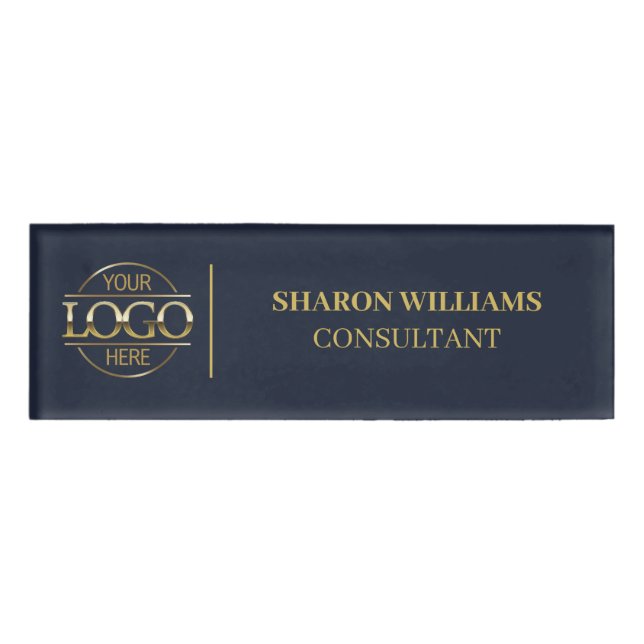 Mitarbeiter von Navy Blue Custom Company Logo Namenschild (Vorderseite)