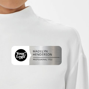 Mitarbeiter Weiß Metallic Silber Logo Magnetisch Namensschild
